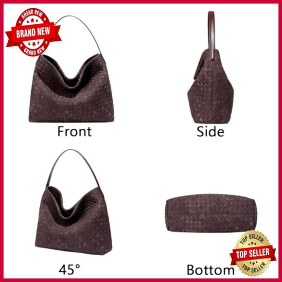 Suede Hobo Tote with Inner Pouch and Woven Strap - Maze Home  Medium Woven Faux Suede Hobo Tote with Removable Strap